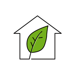 Eco House Icon with Green Leaf – Sustainable Home and Environmental Vector Illustration