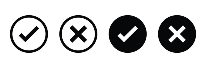 Checkmark cross icon Checkmark icon set. Checkmark right symbol tick sign.