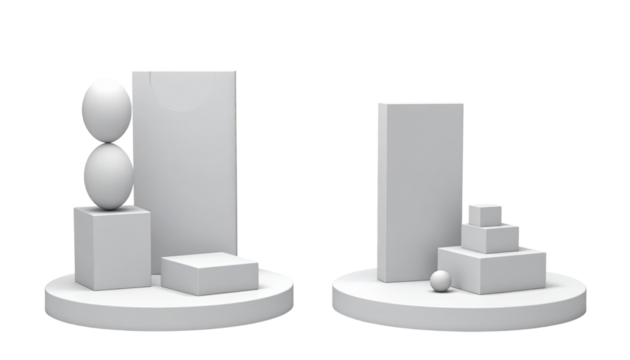 Modern abstract 3D scene with podium and geometric forms isolated on transparent background