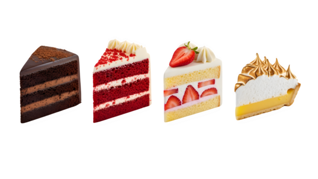 set of cake slices, cake slice png, cheesecake slice png, delicious cake slices set png, cake slices set isolated on white background, cheesecake slice on white background