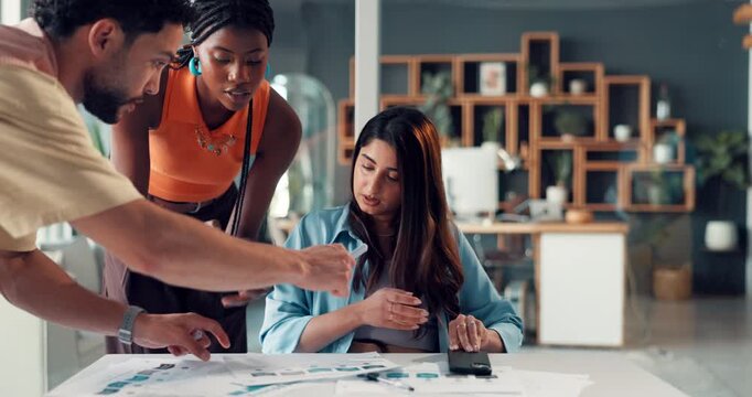 Business, speed and woman with burnout, multitasking or chaos with tension, documents or mistake. People, time lapse or employees in office, stress or fatigue with pressure, phone call and schedule