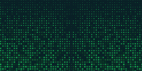 Digital green pixel pattern background with glowing squares - cyber grid for game interface, tech wallpaper.
