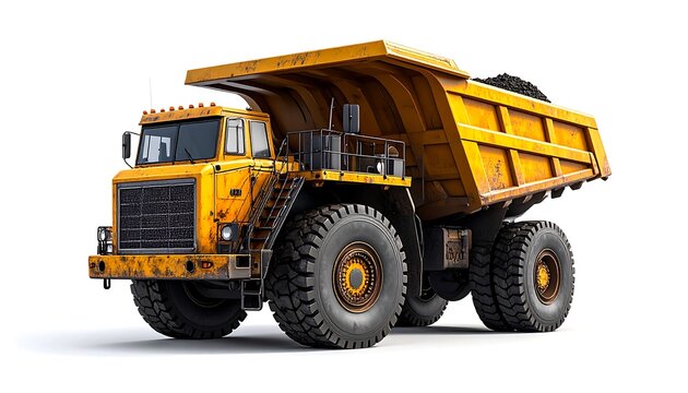 3D realistic heavy dump truck with raised bed and dirt texture, construction vehicle concept