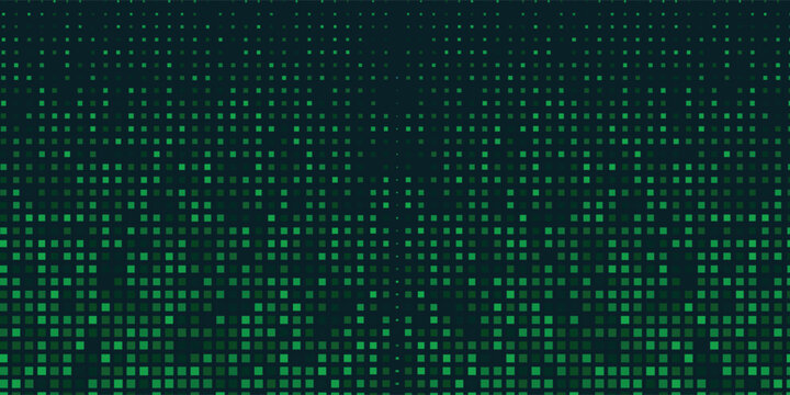 Digital green pixel pattern background with glowing squares - cyber grid for game interface, tech wallpaper.