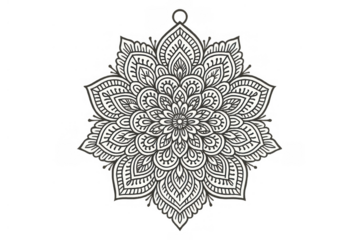 Elegant mandala decoration with intricate floral pattern in black and white, featuring a zen spiritual ornament design