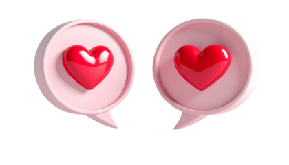 Romantic 3D heart chat bubble symbol isolated on transparent background