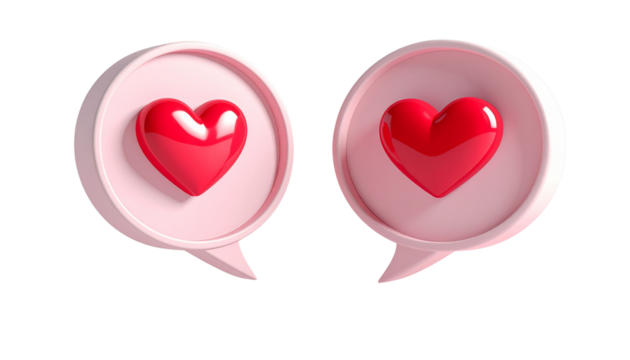 Romantic 3D heart chat bubble symbol isolated on transparent background