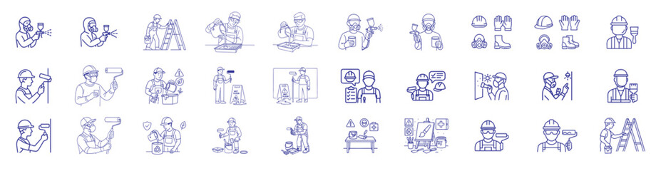 thin line icon set  of Construction and Painting Worker Icons Set
