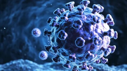 Concept animation of a single virus cell mutating and multiplying into many cells for medical science data visualization footage - Powered by Adobe