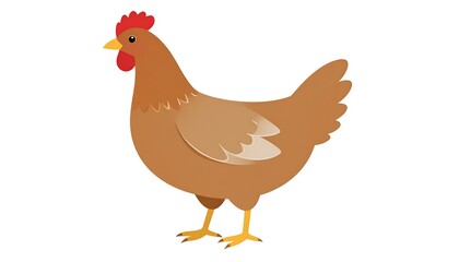 Fototapeta premium A cartoon illustration of a brown hen standing with its side facing the viewer, against white
