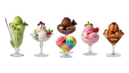 set of ice cream scoop isolated on white, Ice cream sundae in a glass bowl, with scoops of ice cream, isolated on transparent background, ice cream in glass bowl