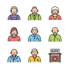 Senior Citizens Vector Icon Set for Nursing Home or Hospital