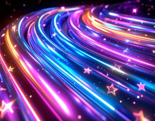 ネオンカラーの流線と星