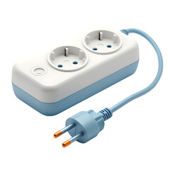 Electrical power strip with two Schuko sockets, clean product rendering, isolated on transparent background