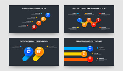 Marketing Portfolio Four Five Two Three Option Chart Slideshow Design Vector Illustration Set. Project Proposal 4 5 2 3 Element Infographic Slide Layout Bundle.