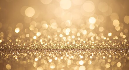 Abstract background of shimmering gold glitter with beautiful defocused bokeh lights.