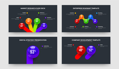 Marketing Innovation Four Five One Two Element Infographic Frame Layout Vector Illustration Collection. Sales Solution 4 5 1 2 Option Graph Slideshow Template Bundle.