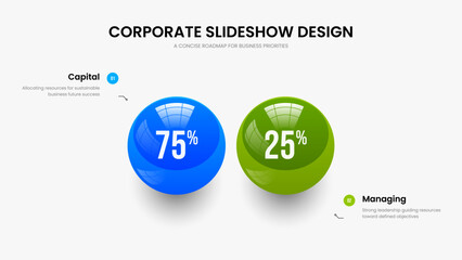 Business Innovation 2 Step Chart Frame Layout. Visual Overview Two Option Infographic Slide Template. Minimal Profile Slideshow Design Vector Illustration.