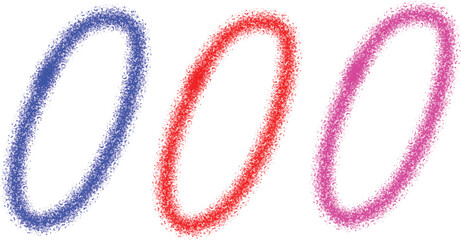 Set of three abstract oval shapes colorful textured design elements isolated on white background