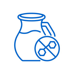 Lactose Free Milk Icon. Simple Line Illustration of Milk Jug with Chemical Free Symbol Representing Dairy Alternative for Intolerant Consumers and Healthy Nutrition Milk.