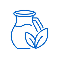 Plant Based Milk Icon. Thin Line Illustration of Dairy Jug with Leaf Symbol Representing Vegan Drink, Non-Dairy Alternative, and Eco Friendly Product.
