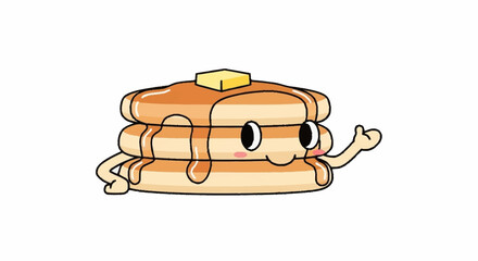 Adorable cartoon pancake character giving a friendly thumbs up and a welcoming gesture, perfect for food branding and cheerful designs.