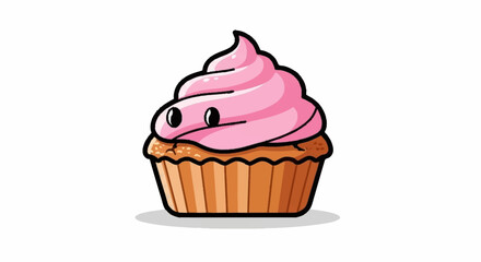 Adorable cartoon cupcake with sweet pink frosting and a playful, curious expression, perfect for fun food branding and children's themes