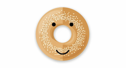 Whimsical sesame bagel character with a cheerful smile and big eyes, perfect for playful food marketing and children's content