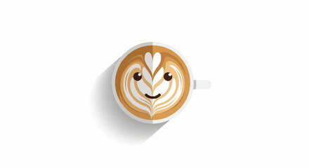Delightful latte art forms a cheerful face on a white background, bringing joy to your morning coffee ritual.