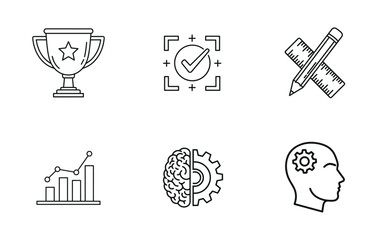 Strategic Achievement & Intelligence Icon Set: Quality Assurance, Data Metrics, and Planning Vector Pack