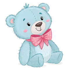 adorable light blue teddy bear with bow