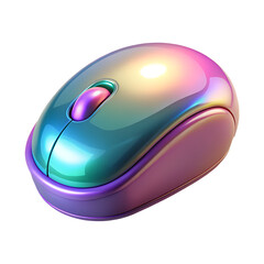 Glossy plastic 3D computer mouse with shiny colorful surface, cartoon plastic style, isolated on transparent background