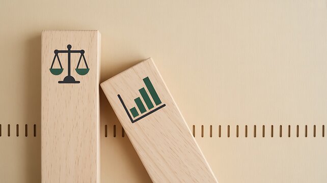 A conceptual depiction of legal principles and justice providing stability against falling economic growth and market decline - Powered by Adobe