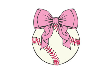 Baseball with a pink bow Girly coquette style Sublimation design