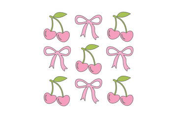 Cute Pink Cherries and Bows for Coquette pattern Sublimation Design