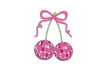 Pink disco ball Coquette Pink Bow Illustration for Sublimation Design