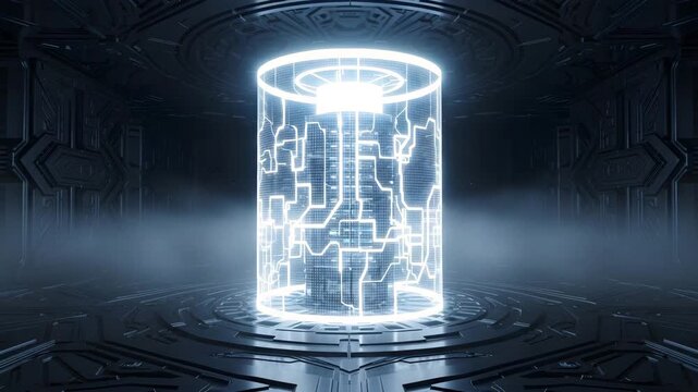 Abstract illuminated object floating in dark space