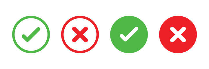 Check mark icons. green check mark and red cross mark icon set. green tick and red x. Symbols of approval and Decline, vector illustration © MASUM123