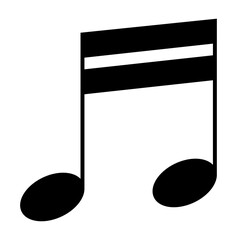 Stylized black sixteenth notes icon, tilted double-beam semiquaver pair with modern design for rhythm notation, PNG with transparent background