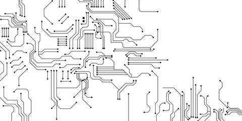 Expansive digital circuit pattern, modern technology background, interconnection and advanced technological infrastructure, abstract circuit board with connected lines and dots