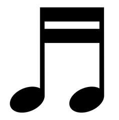 Black beamed sixteenth notes icon, flat vector design of connected semiquaver pair with double beam for rhythm and melody notation, PNG with transparent background