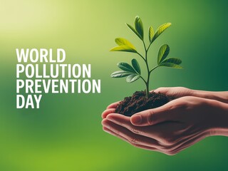 Hands gently cradle a young plant symbolizing hope for world pollution prevention day