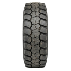 Front view of heavy equipment tire with dry cracked tread