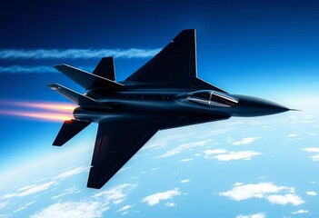Sleek, supersonic military jet in flight, contrails visible,   powerful,   air power