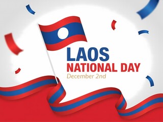 Celebrate laos national day with a waving flag and festive confetti on december 2nd
