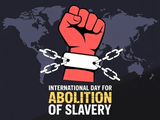 International day for the abolition of slavery fist raised breaking chains against world map background