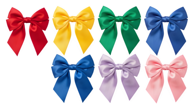 colorful bow and ribbon, set of colorful silk bows, bow clip art set white background, decorative fancy bow png, isolated on background, fancy silk bows, gift bows. Concept for invitation, banners