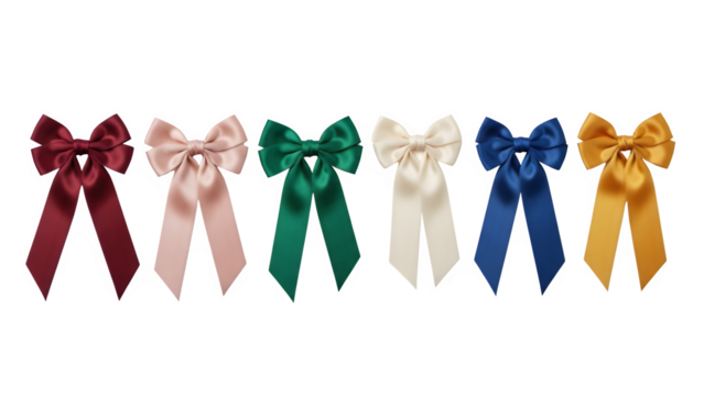 colorful bow and ribbon, set of colorful silk bows, bow clip art set white background, decorative fancy bow png, isolated on background, fancy silk bows, gift bows. Concept for invitation, banners
