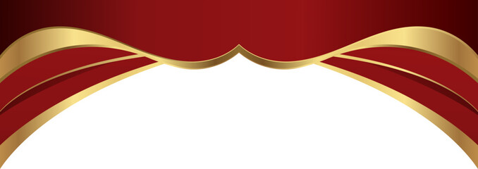 Luxury red and gold foil corner border with elegant metallic scarlet flow arc, featuring a gradient curve and ribbon accent for premium invitations, packaging, labels and graphic templates.