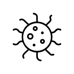 simple black outline icon of a virus, representing health, illness, or scientific concepts. Ideal for medical blogs, public health campaigns, or educational content